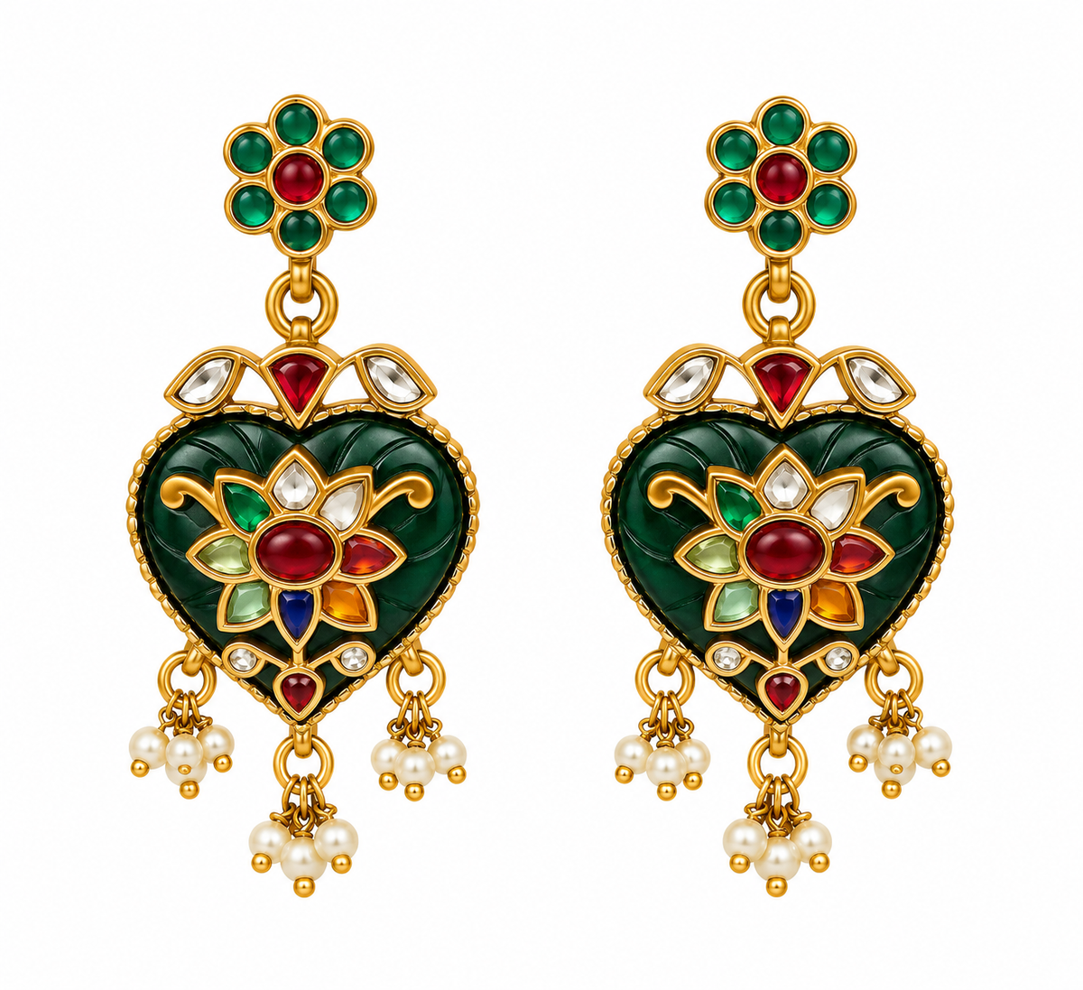 Multicolor Kundan Floral Drop Earrings