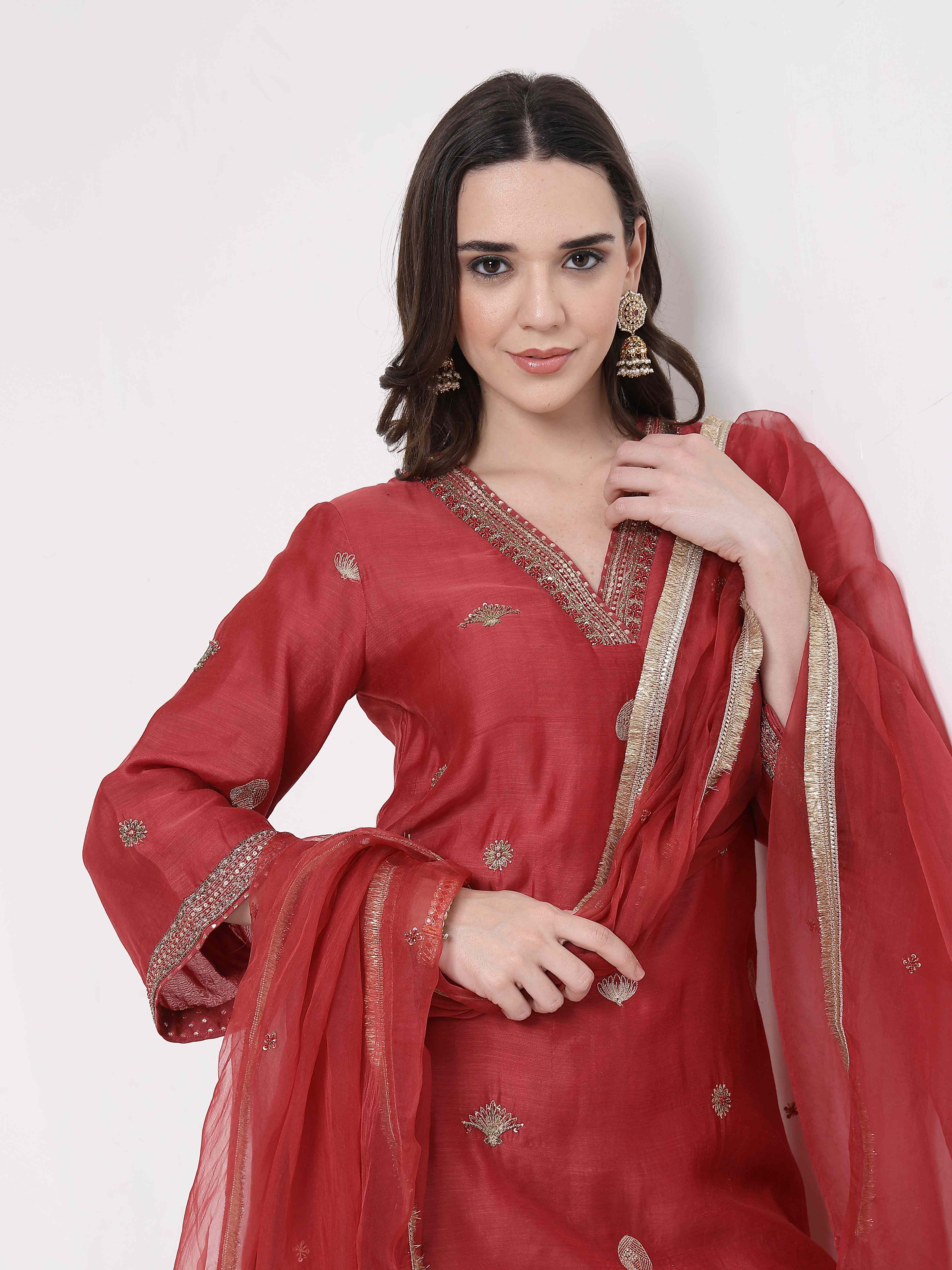 Maroon Embroidered Suit Set