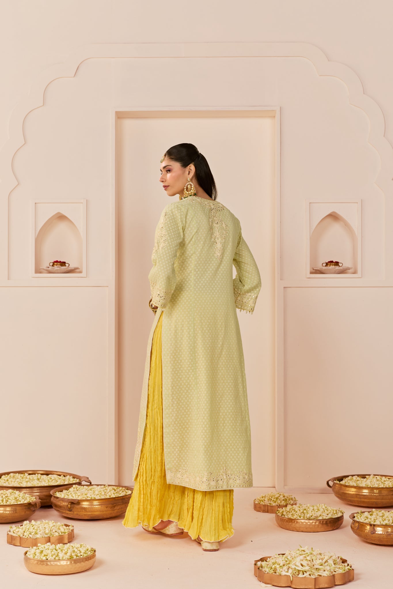 RUHANI - MINT GREEN LONG KURTA WITH SKIRT AND DUPATTA
