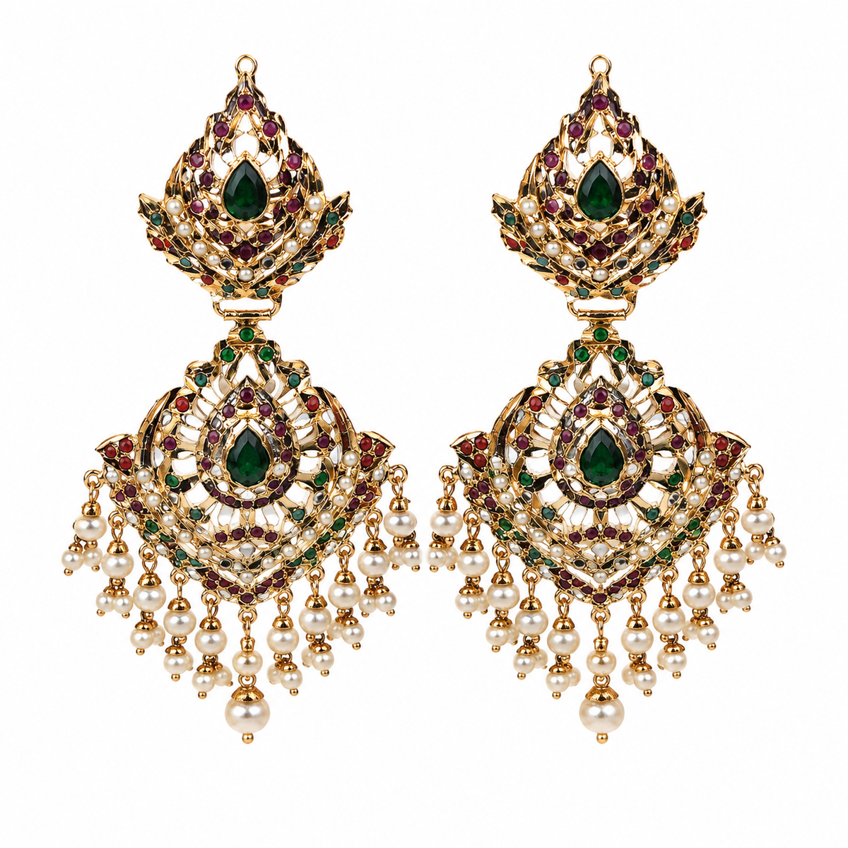 Multicolour Jadau Pearl Drop Earrings