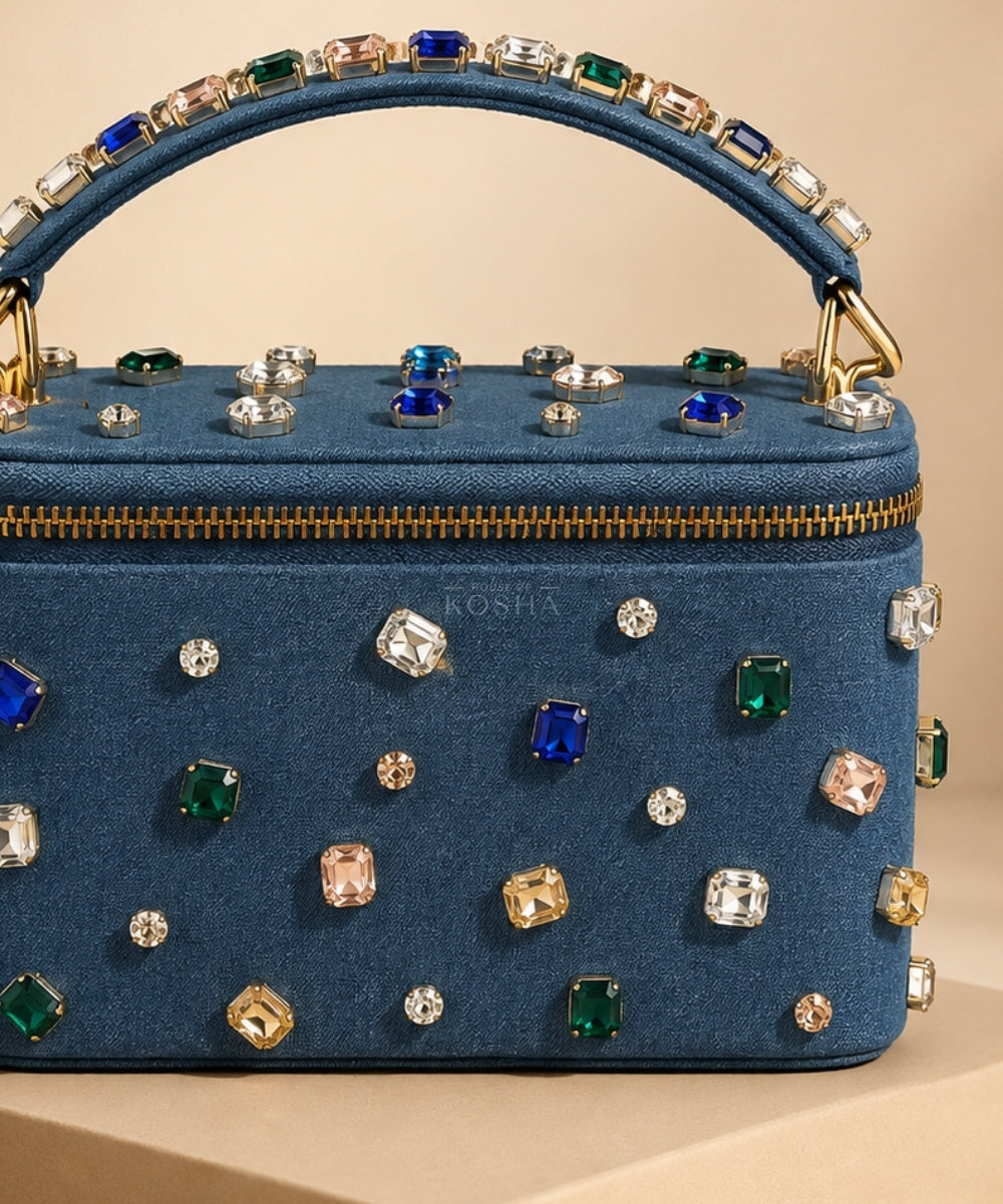 Raisa Multicolor Denim Embellished Vanity Bag