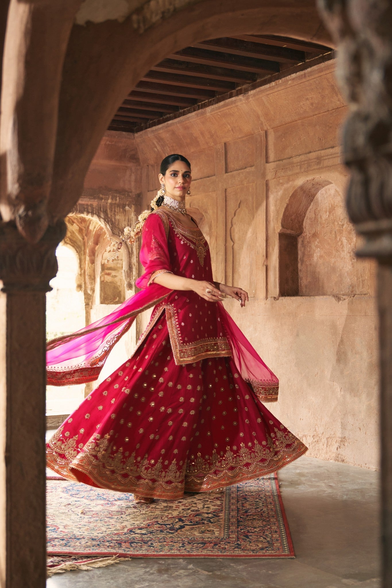 SAMREEN - HOTPINK SHORT KURTA WITH SHARARA AND DUPATTA