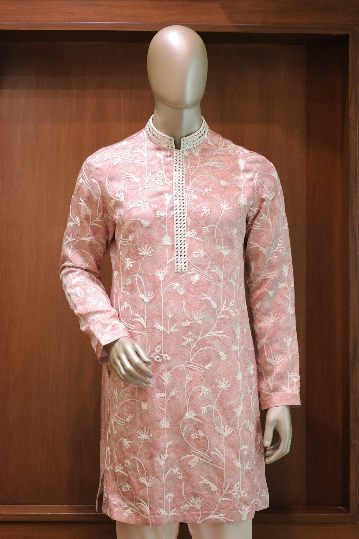 Blush Pink Floral Linen Satin Kurta