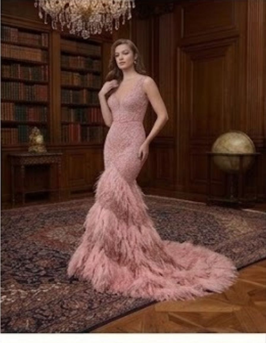 feather embroidery gown
