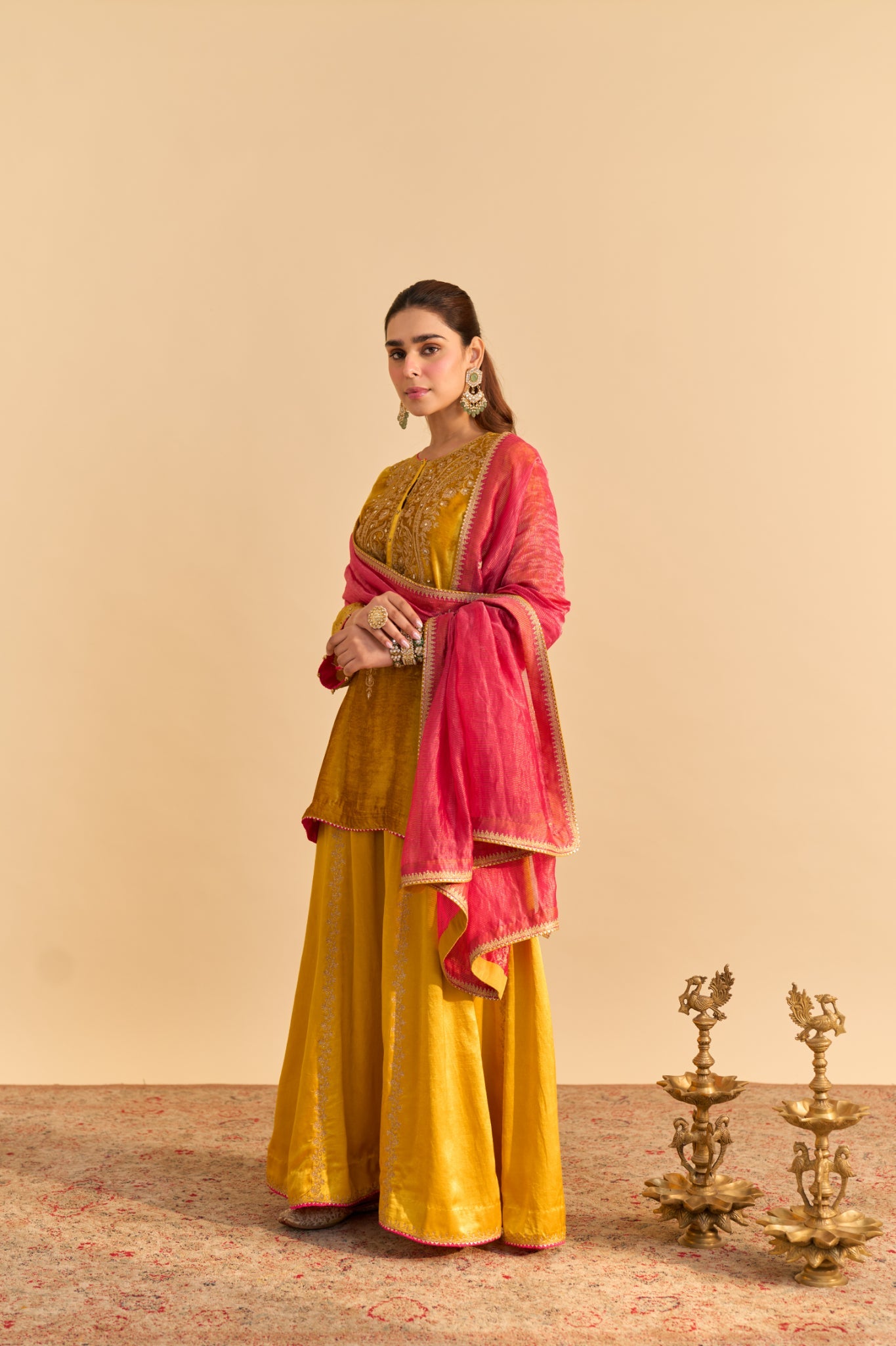 Aroob - Mustard Kurta with Sharara and Dupatta