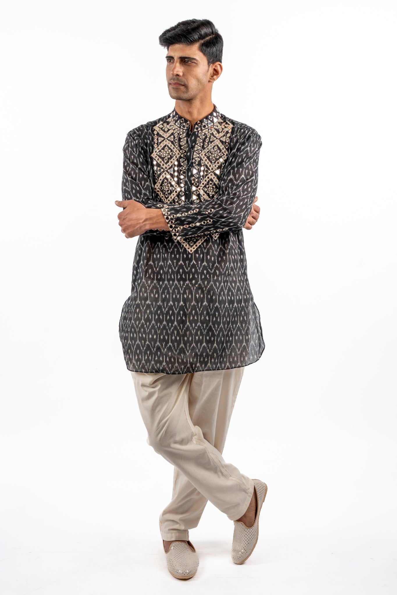 Midnight Ikat Embroidered Kurta Set for Men
