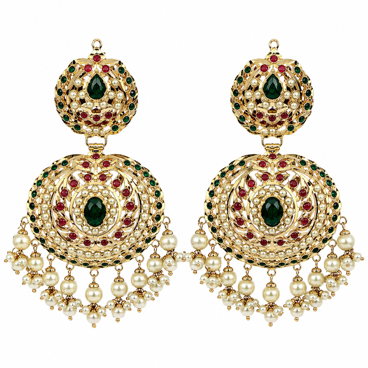 Jadau Pearl Embellished Circular Statement Earrings