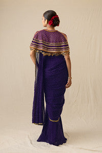 Purple printed bandhej pre-draped saree