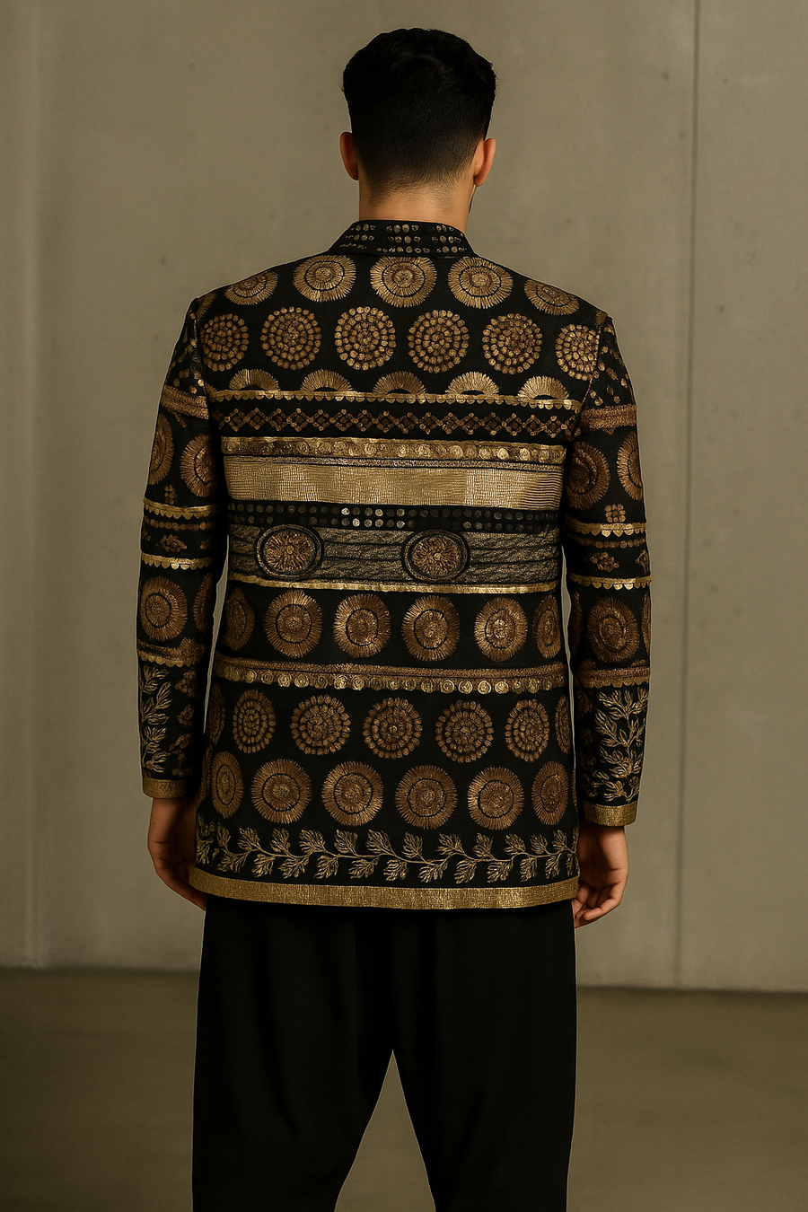 Zari Noir Embroidered Jacket - Luxury Velvet Wedding & Evening Wear