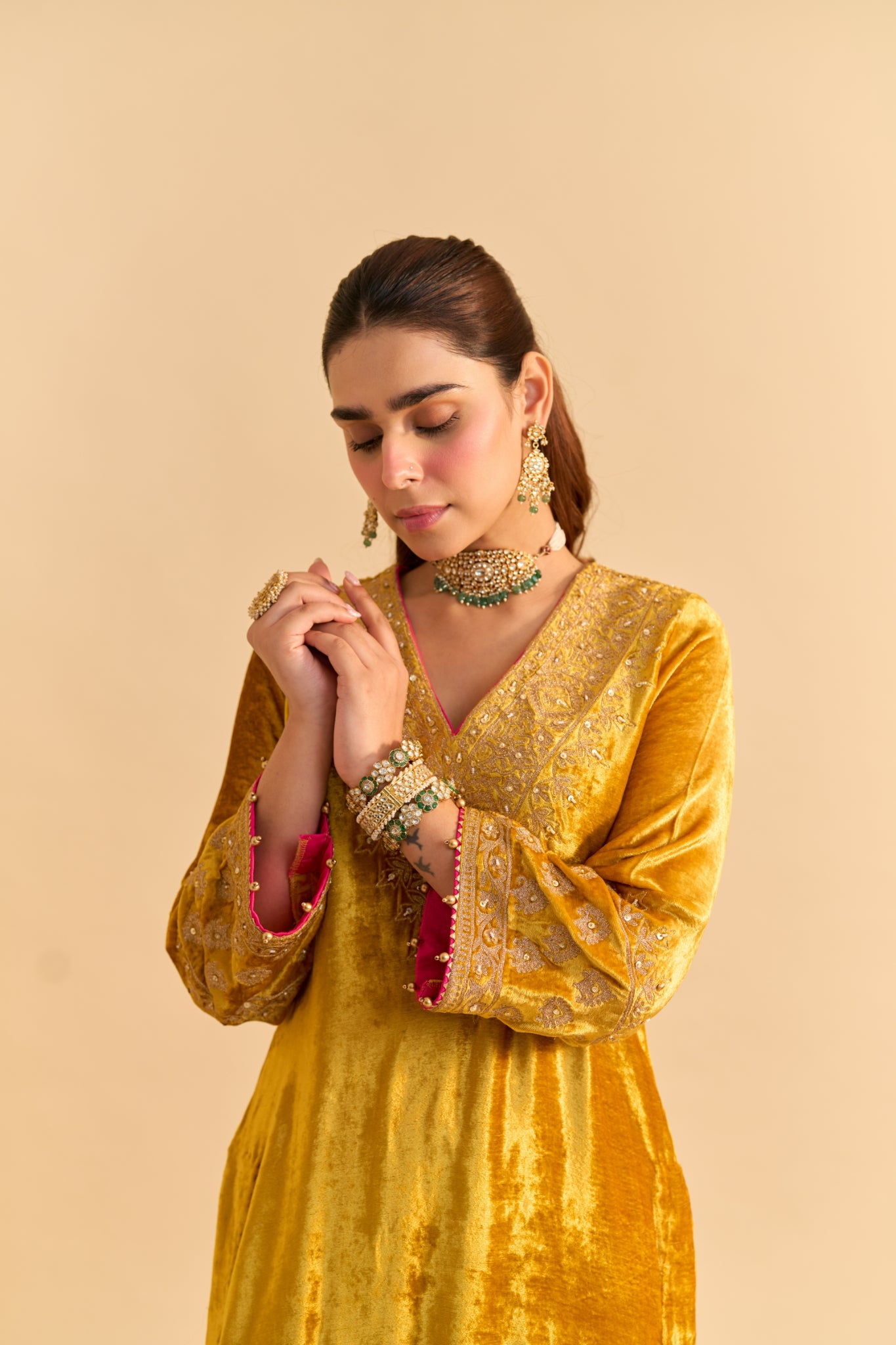 Aynaz - Mustard Kurta with Salwar and Dupatta