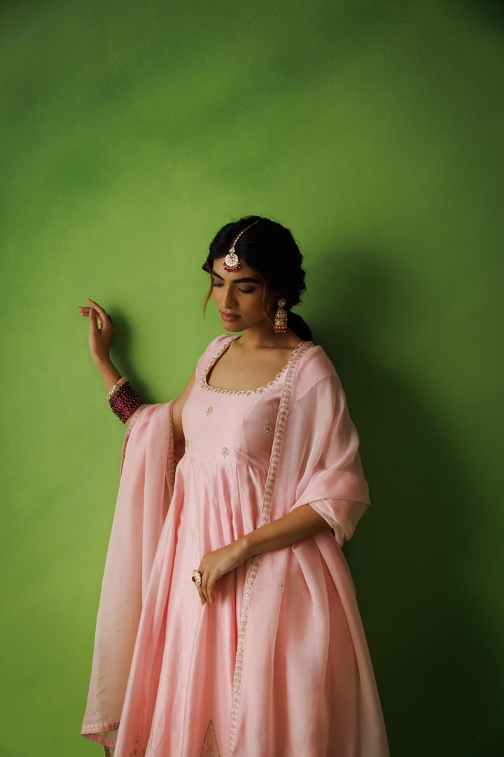 Baby pink anarkali set