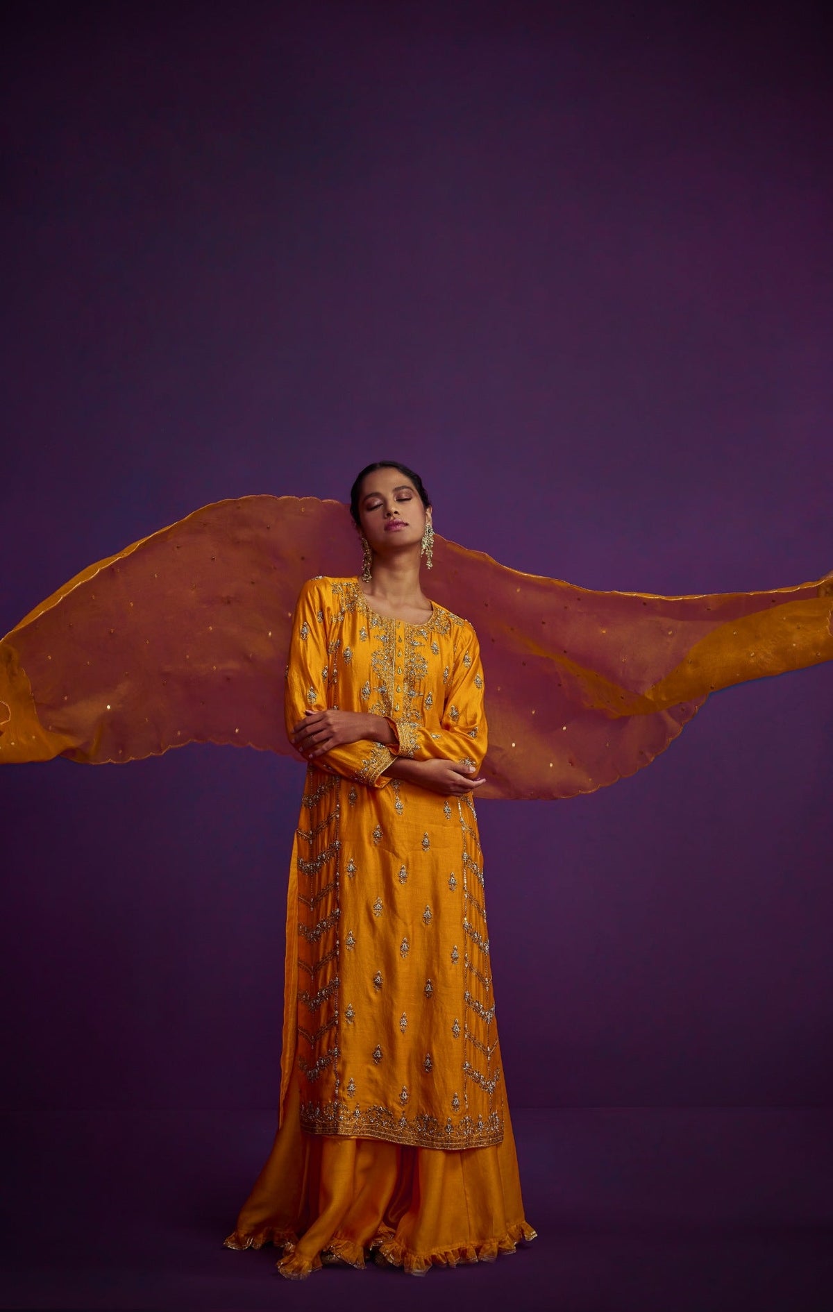 Heavily Embroidered Kurta Set With Sharara Pants