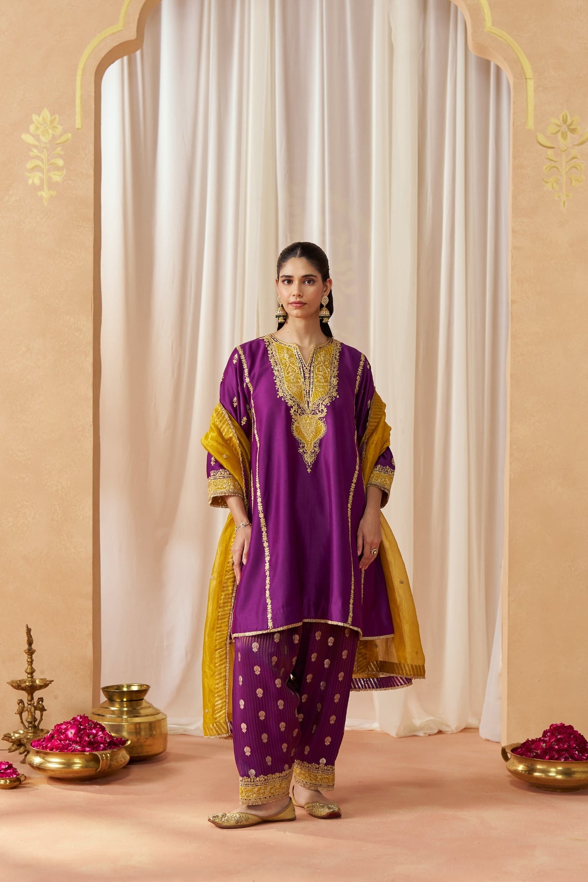 Maahgul Deep Purple Kalidaar Chauga with Salwar with Dupatta