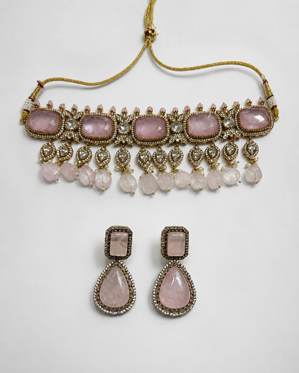 Pastel Pink Polki Choker Set