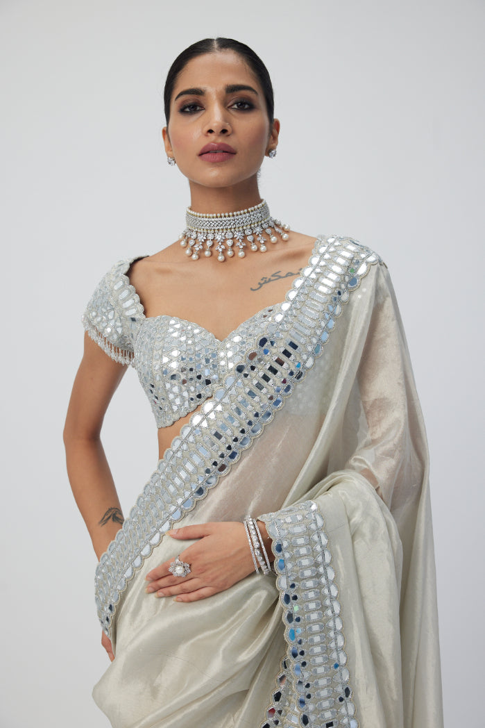 Silver Shimmer Organza saree set