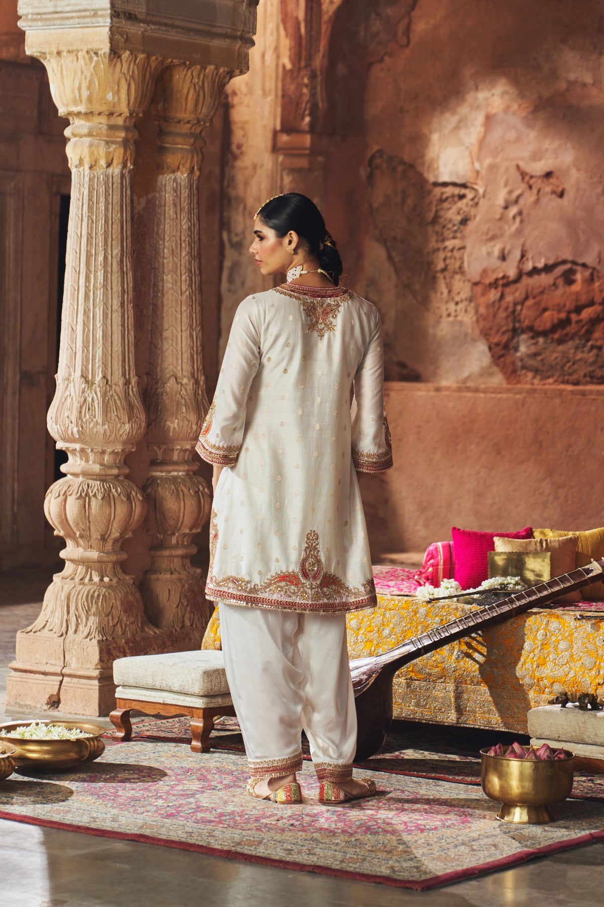 Daisy Ivory Pure Silk Banarasi Kurta Salwar Set for Weddings