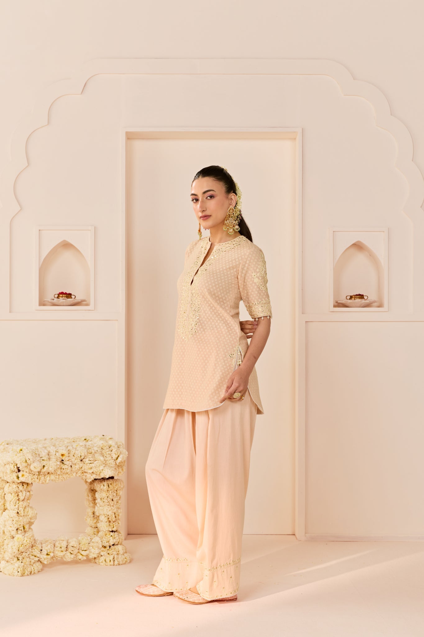ANAISHA - CARNATION PINK SHORT KURTA WITH FARSHI SALWAR AND DUPATTA