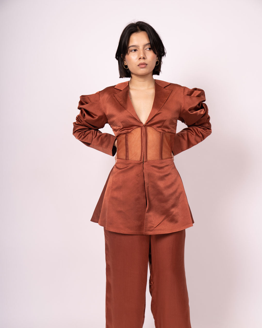 Burnt Sienna Bustier Top and Flowy Pantsuit - European Holiday