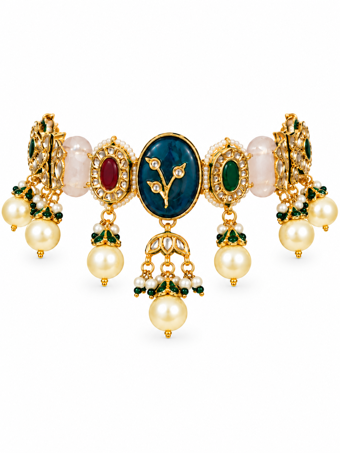 Navratna Kundan Pearl Choker Earring Set