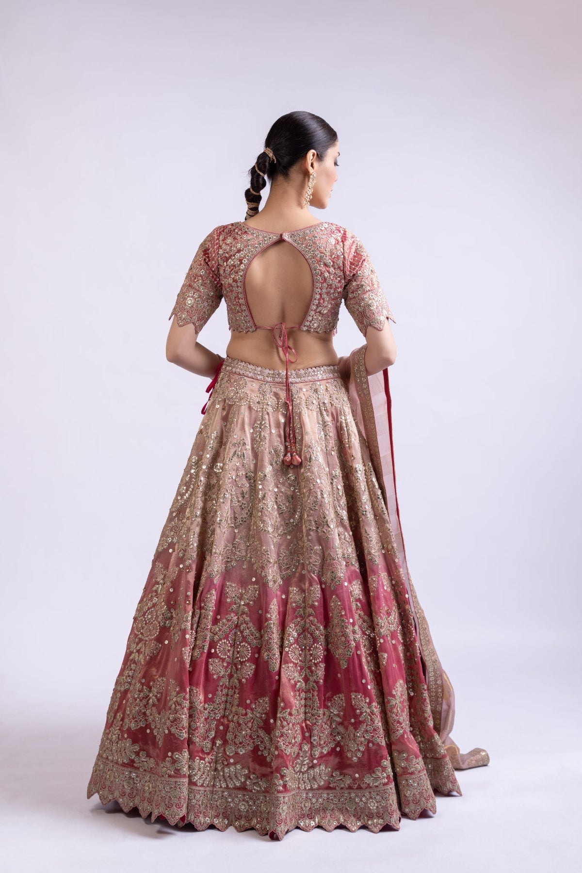 Rani Pink Luxe Tissue Silk Embroidered Lehenga Set with Dupatta
