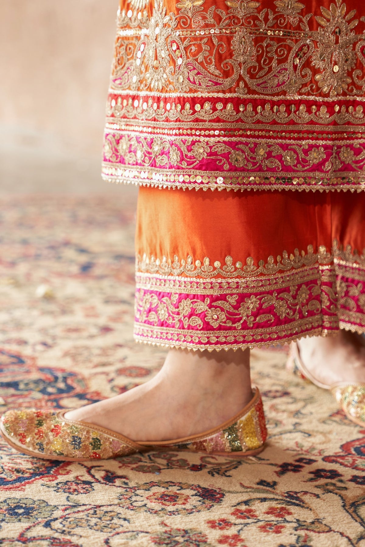 Burnt Orange Embroidered Kurta Set with Silk Organza Dupatta