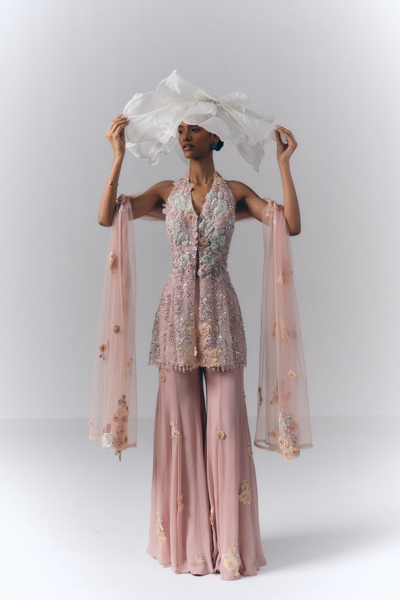 Blush Pink Embroidered Sharara Set