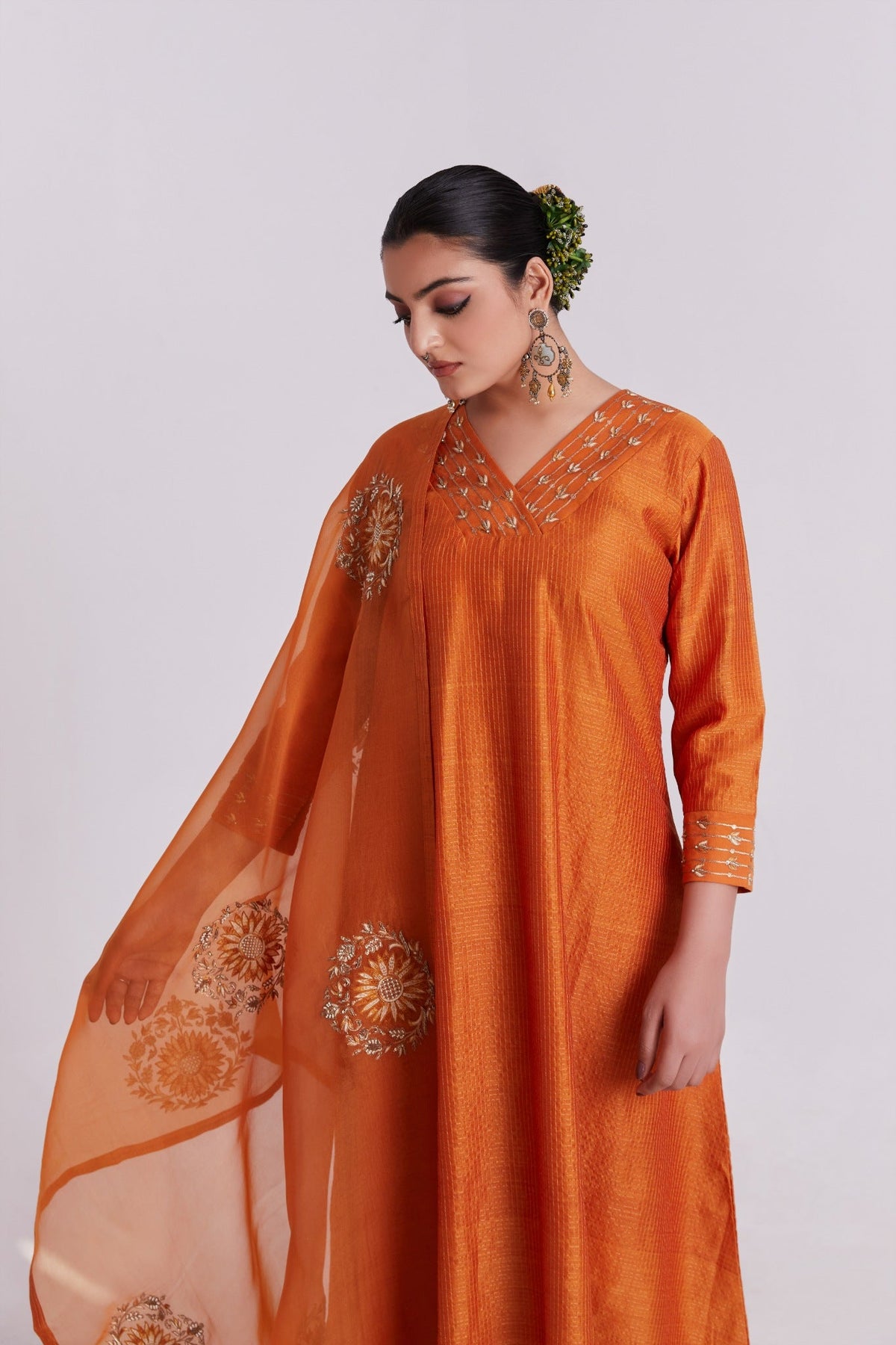 Checks kurta with sunflower dupatta