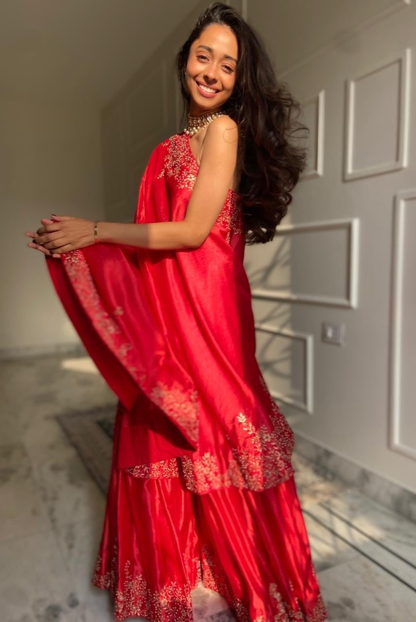 One shoulder cape and sharara set