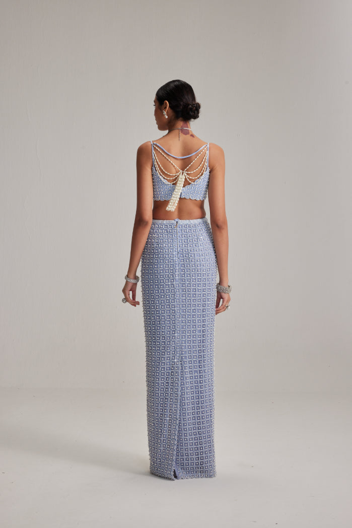 Dew Blue Pencil Skirt Set