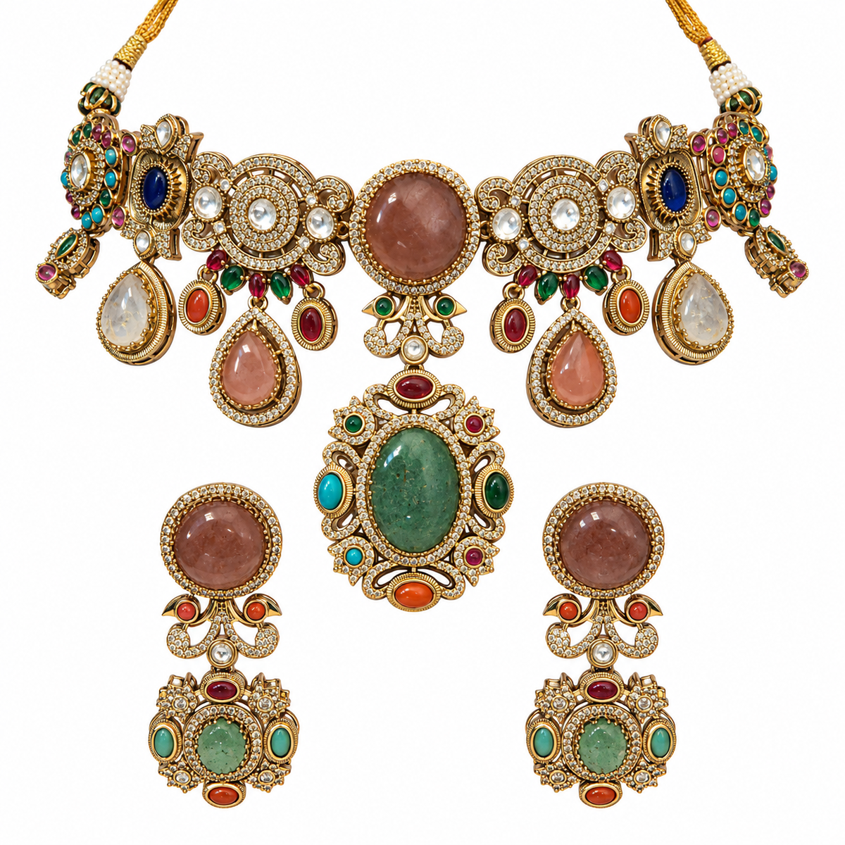 Multicolor Semi-Precious Stone Statement Necklace Set