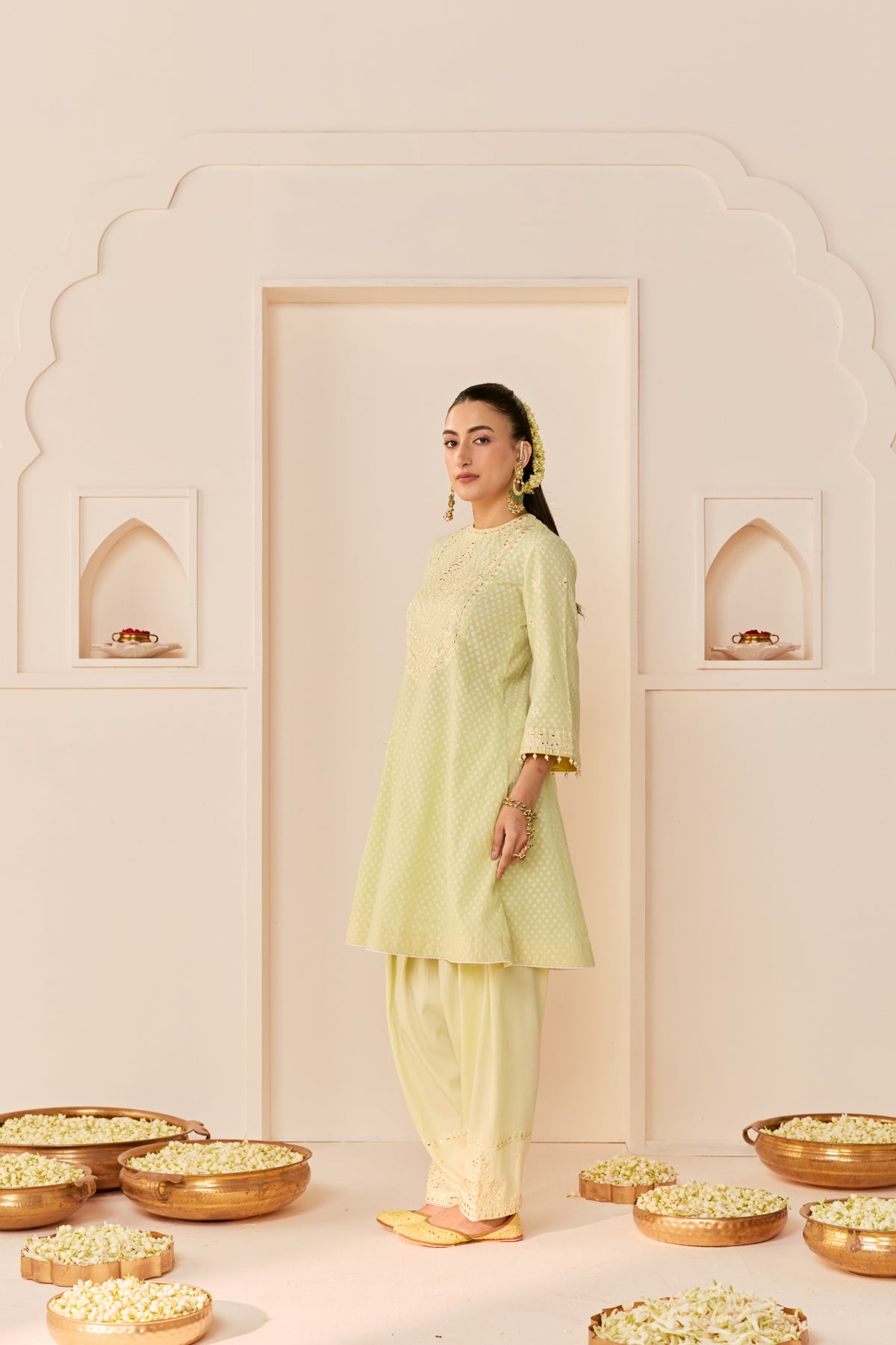 Mint Green Chanderi Silk Short Choga Salwar Suit Set for Women