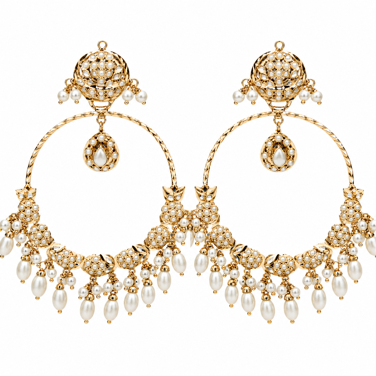 Jadau Pearl Embellished Oversized Hoop Earrings