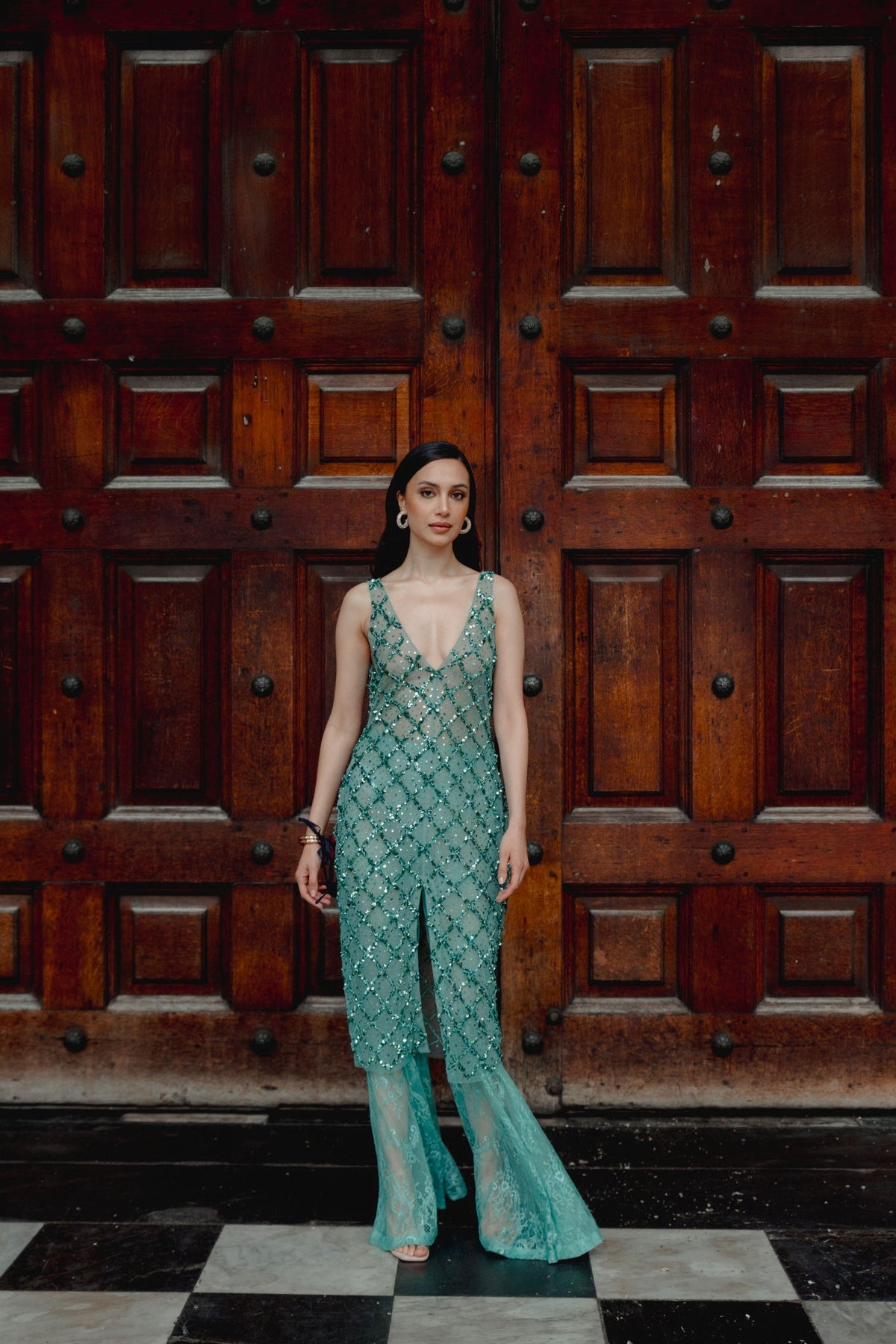 Zardosi Embroidery, Semi Sheer Fabric & French Lace, Co-ord Set, Relaxed Tunic Silhouette