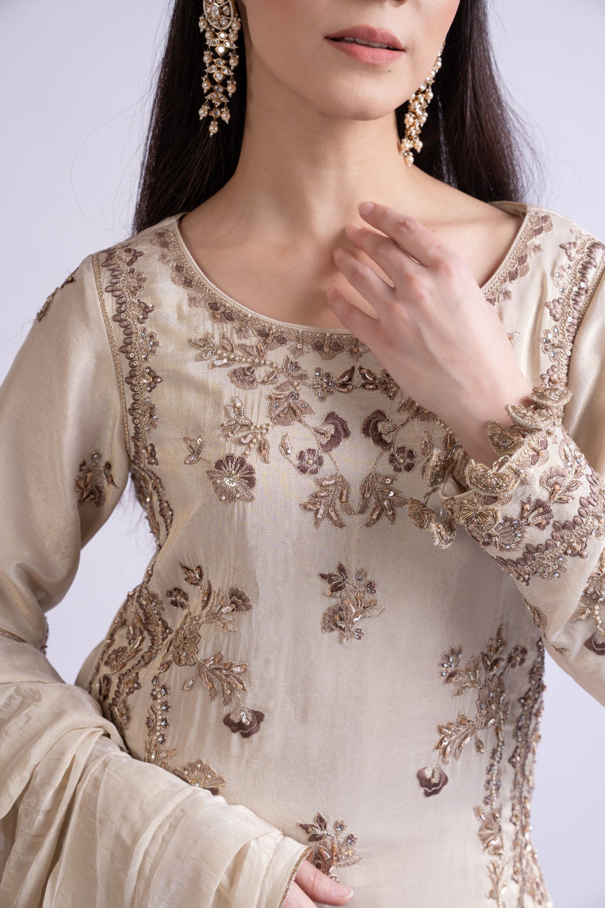 Ivory Embroidered Tissue Silk Sharara Set