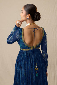 Regal blue printed bandhej Anarkali set