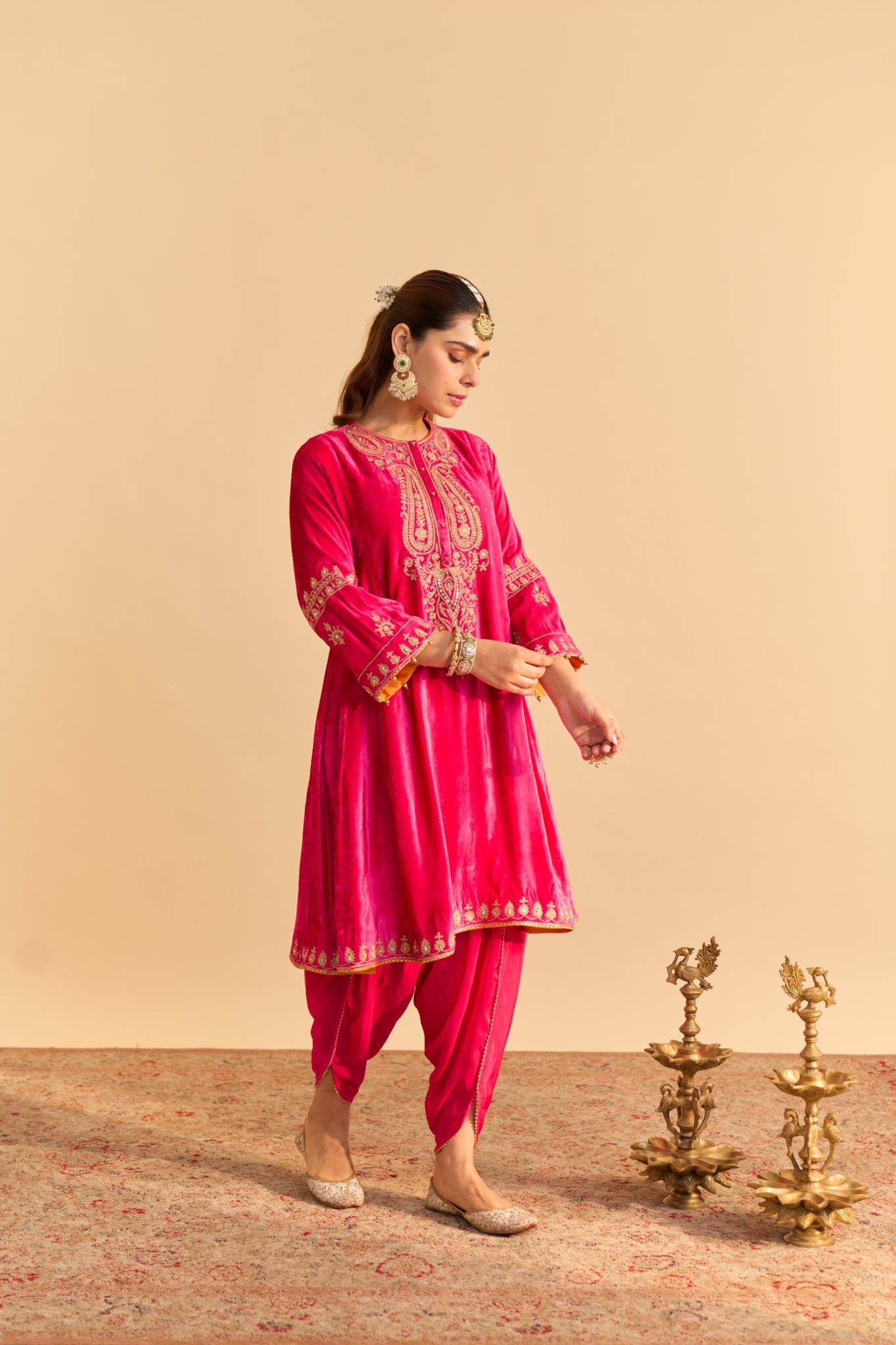 Amal - Hotpink A-line Kurta with Dhoti with Dupatta