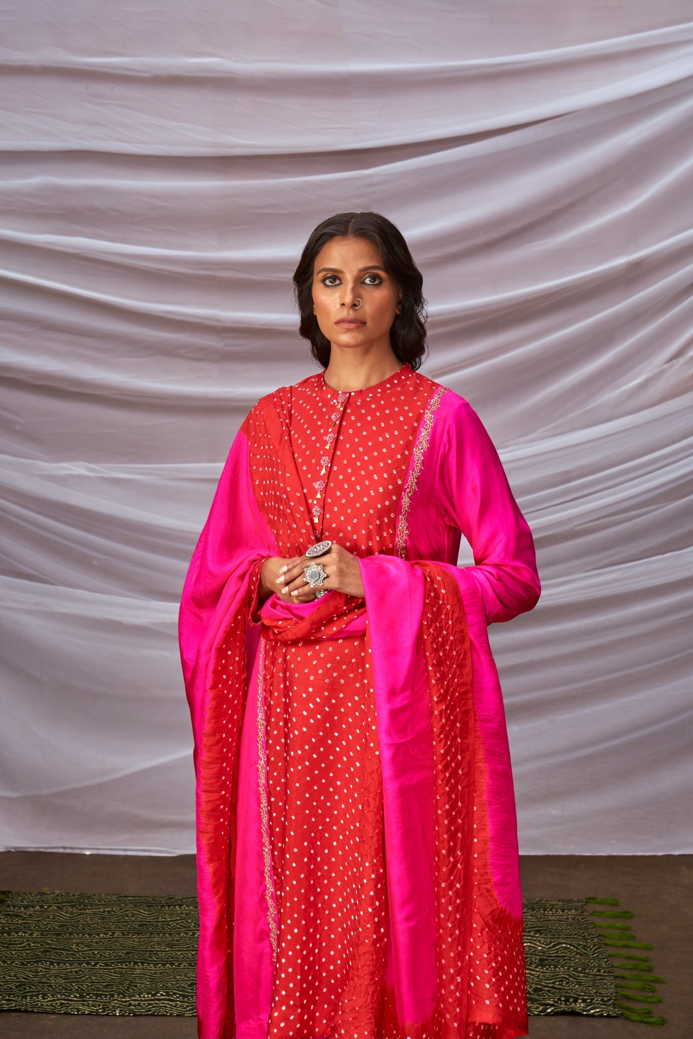 Tie & Dye Bandhani Panelled Kurta Set With Zari Work