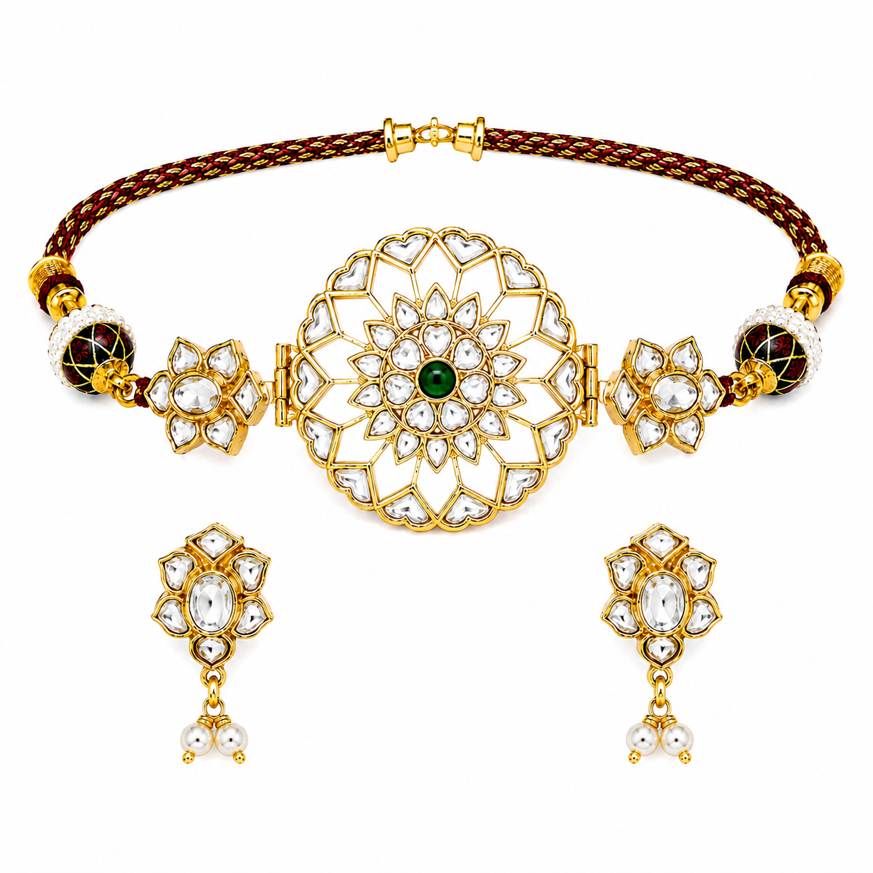 Handcrafted Jadau Kundan Choker Set with Pearl Accents