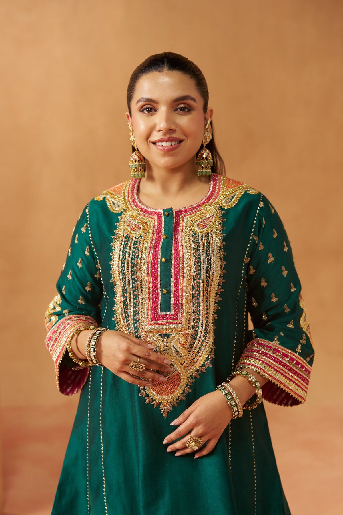 Riva emerald green chauga with salwar and dupatta