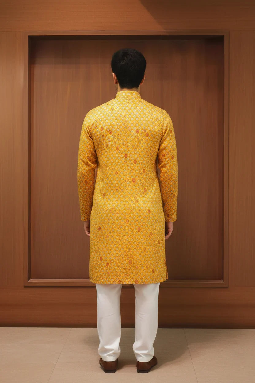 Amber Zari Printed Linen Silk Kurta