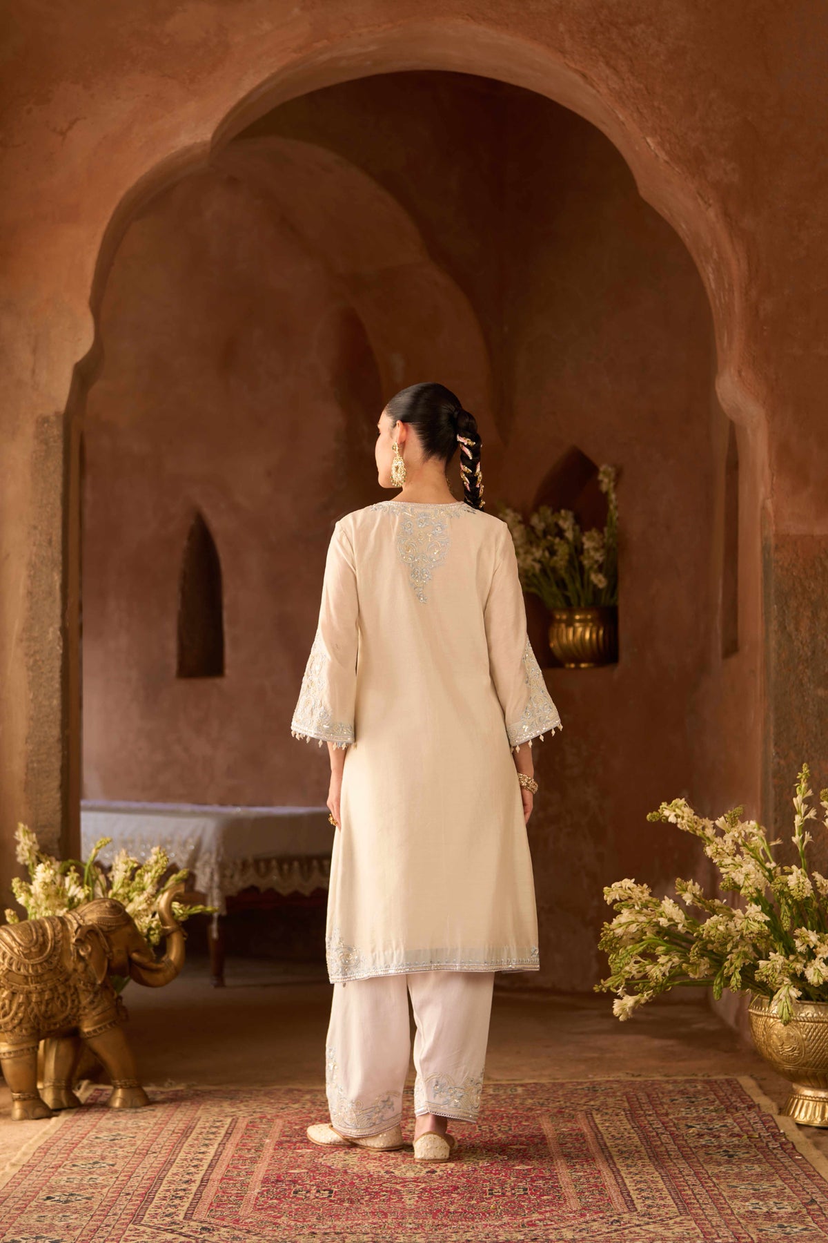 Daisy Ivory & Blue Silk Chanderi Kurta Salwar Set with Dupatta