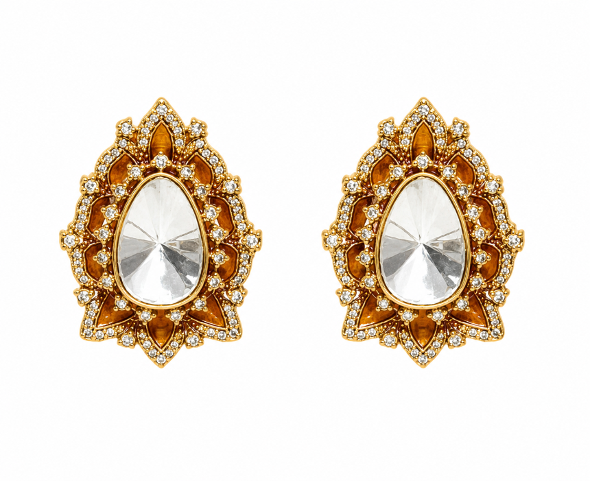 Pear Cut Polki Floral Stud Earring