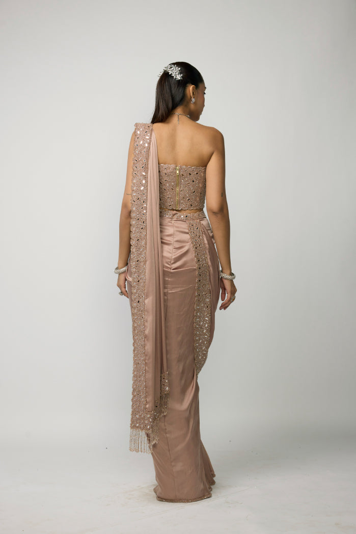Bronze Ros� Draped Saree Set