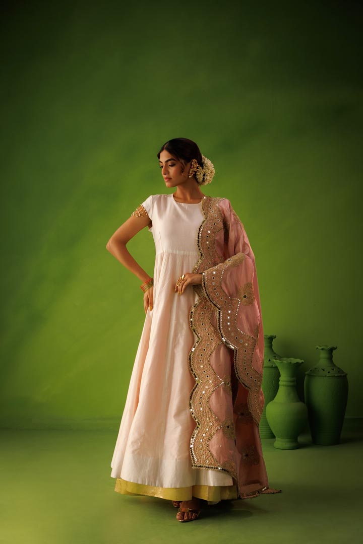 Ivory and baby pink reversible anarkali set