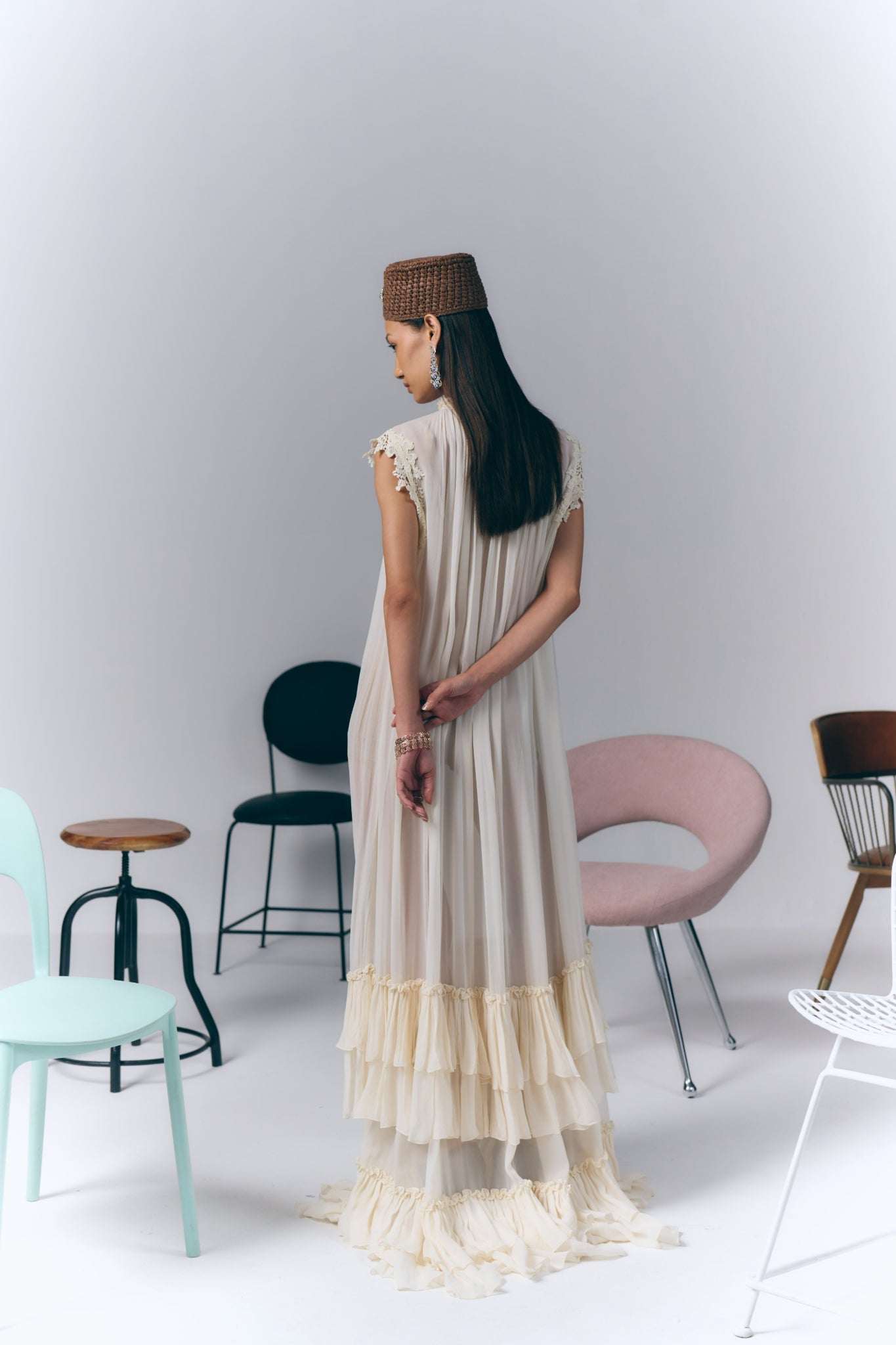 Ivory Ruffle Long Dress