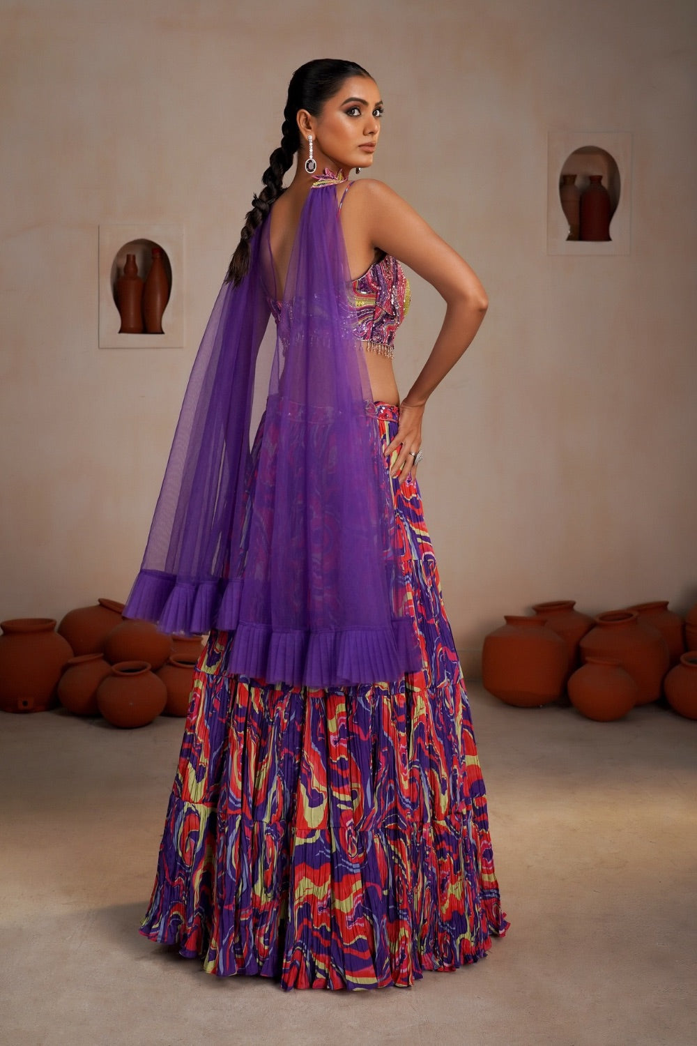 Multicolour Crepe Silk  lehenga choli
