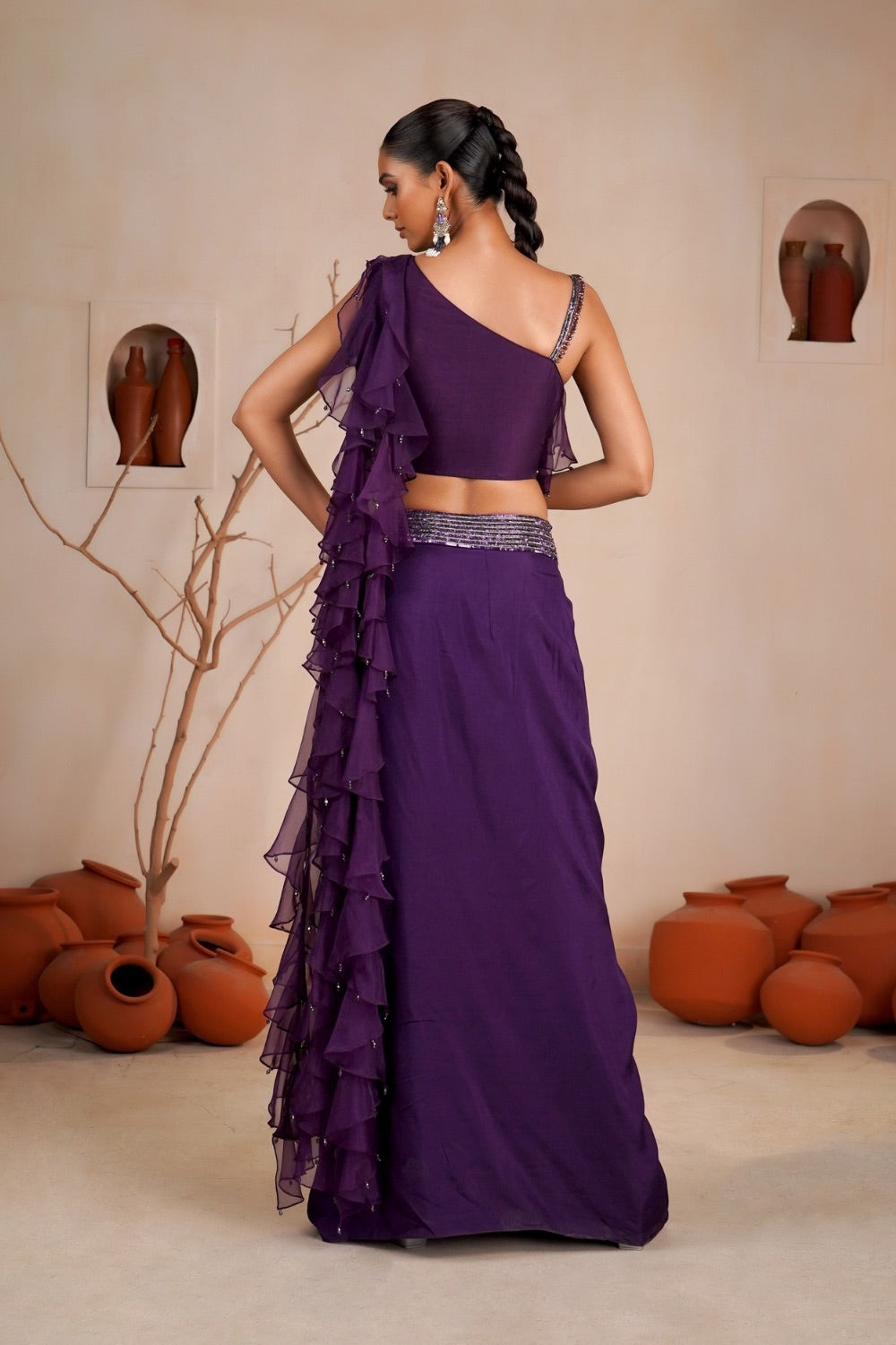 Deep purple soft silk Indo western