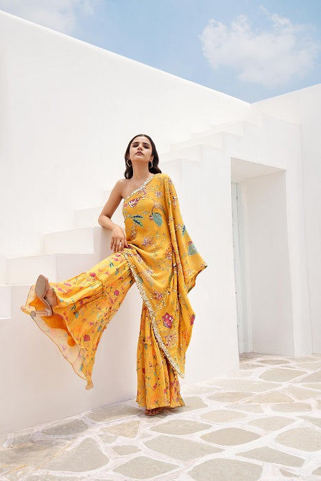 ONE SHOULDER KAFTAN-SHARARA SET