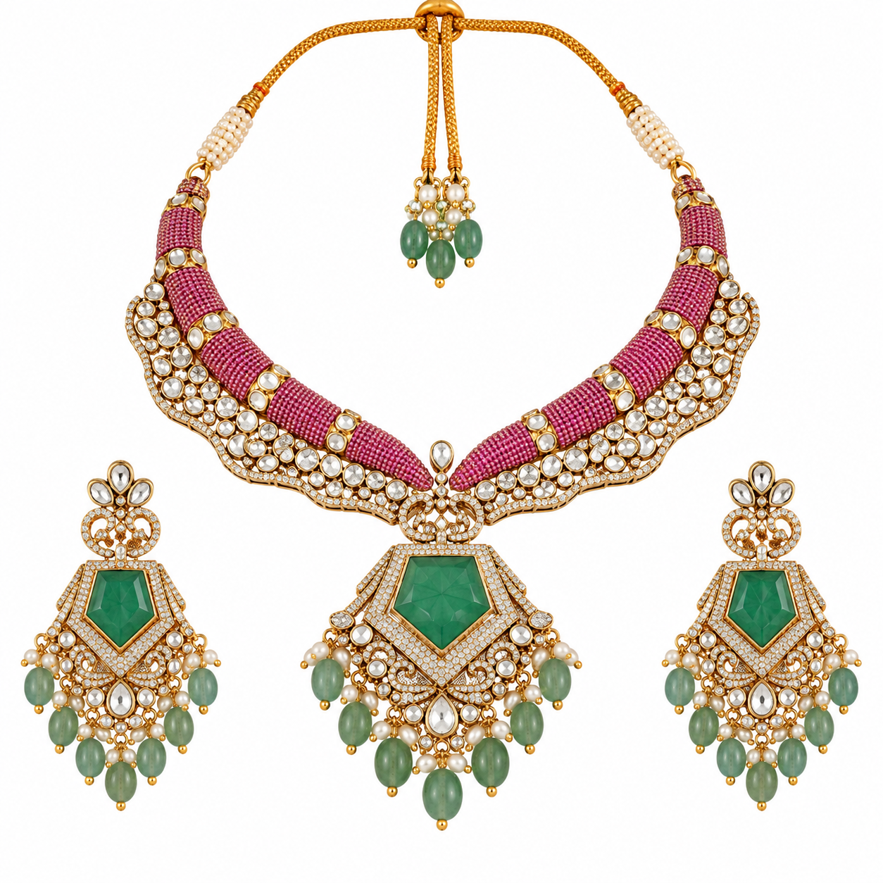 Emerald Pearl Statement Necklace Set