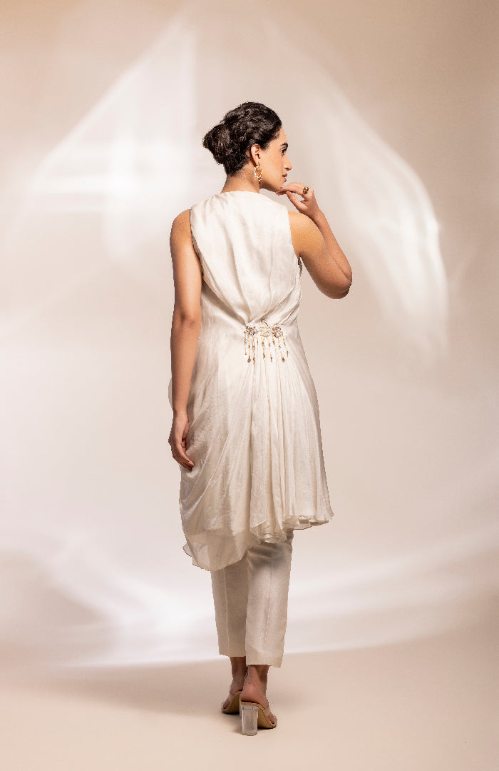 Fusion drape shirt with trousers and trousers with ruffle scarf